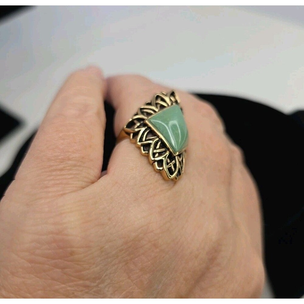 Vintage BARSE Thai Copper Filigree Statement Ring w/Green Turquoise Sz 8 Y2K - Picture 5 of 10